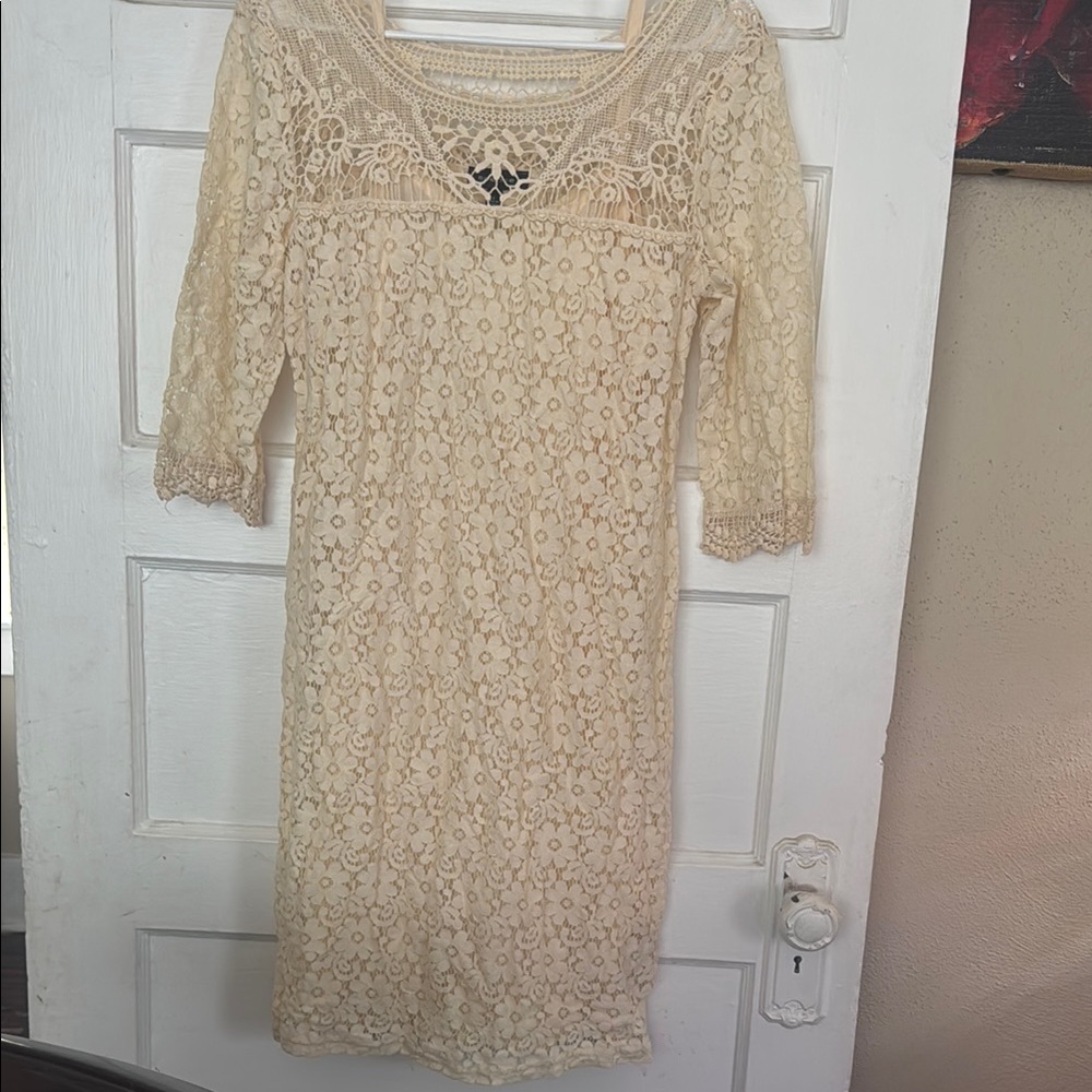 Spense Cream Sheath Dress with 3/4 Sleeves